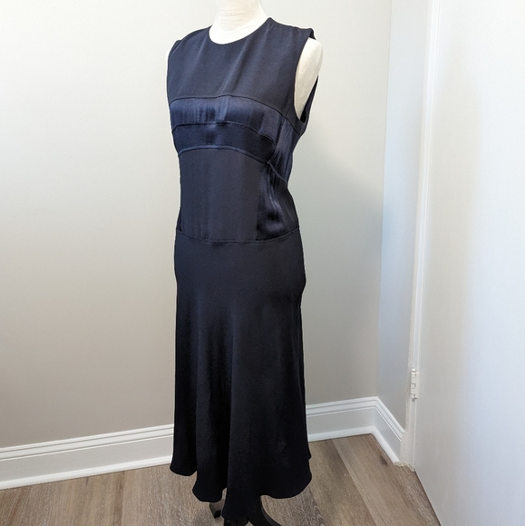 JOSEPH Navy Satin Crepe Midi Dress - Picture 11 of 14